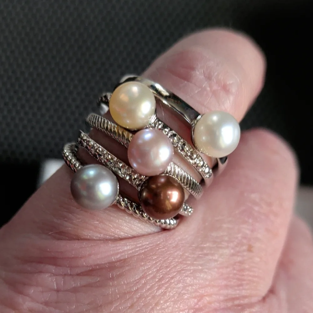 Freshwater Pearl Stacking Rings Set - Picture 7 of 9